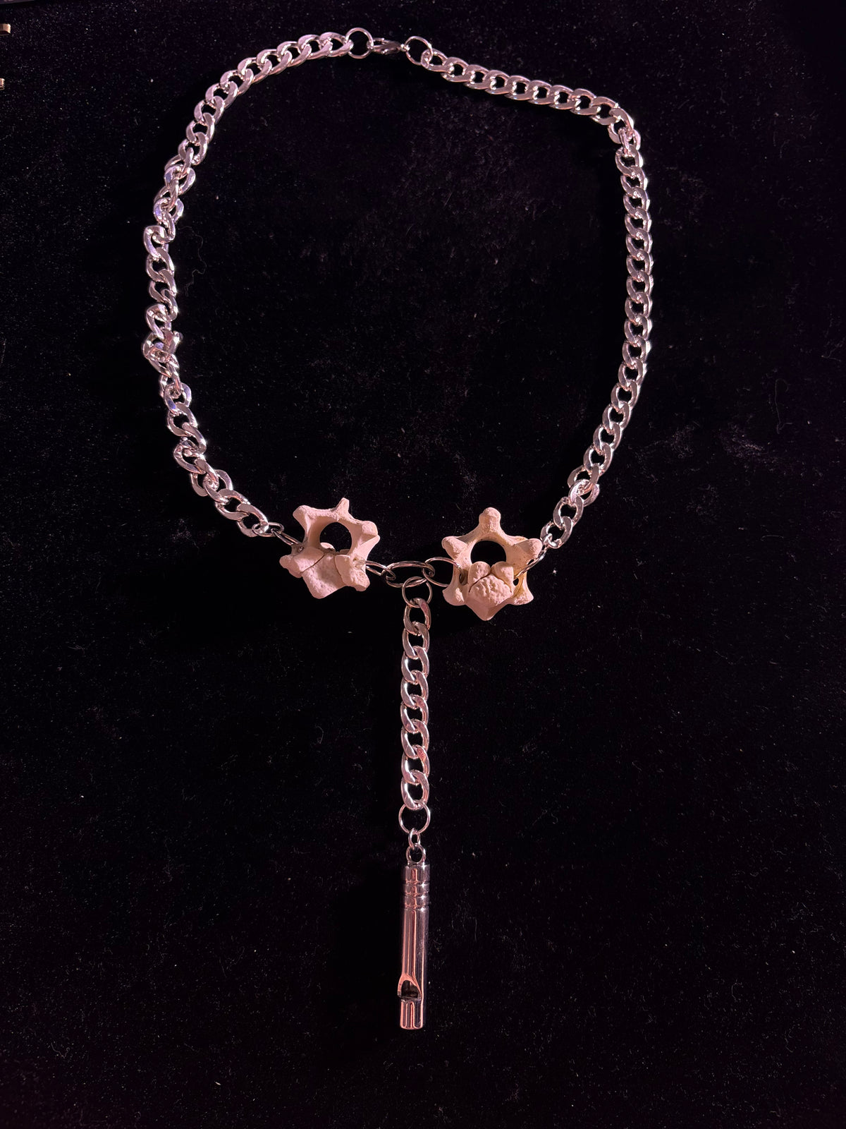 Safety whistle necklace with Fawn vertebrae
